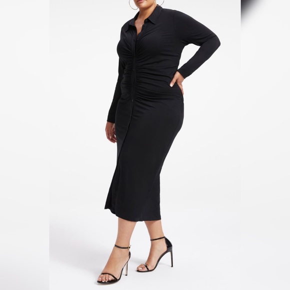 Good American Dresses & Skirts - Good American Good Touch Button Front Ruched Midi Dress Black Size 3XL